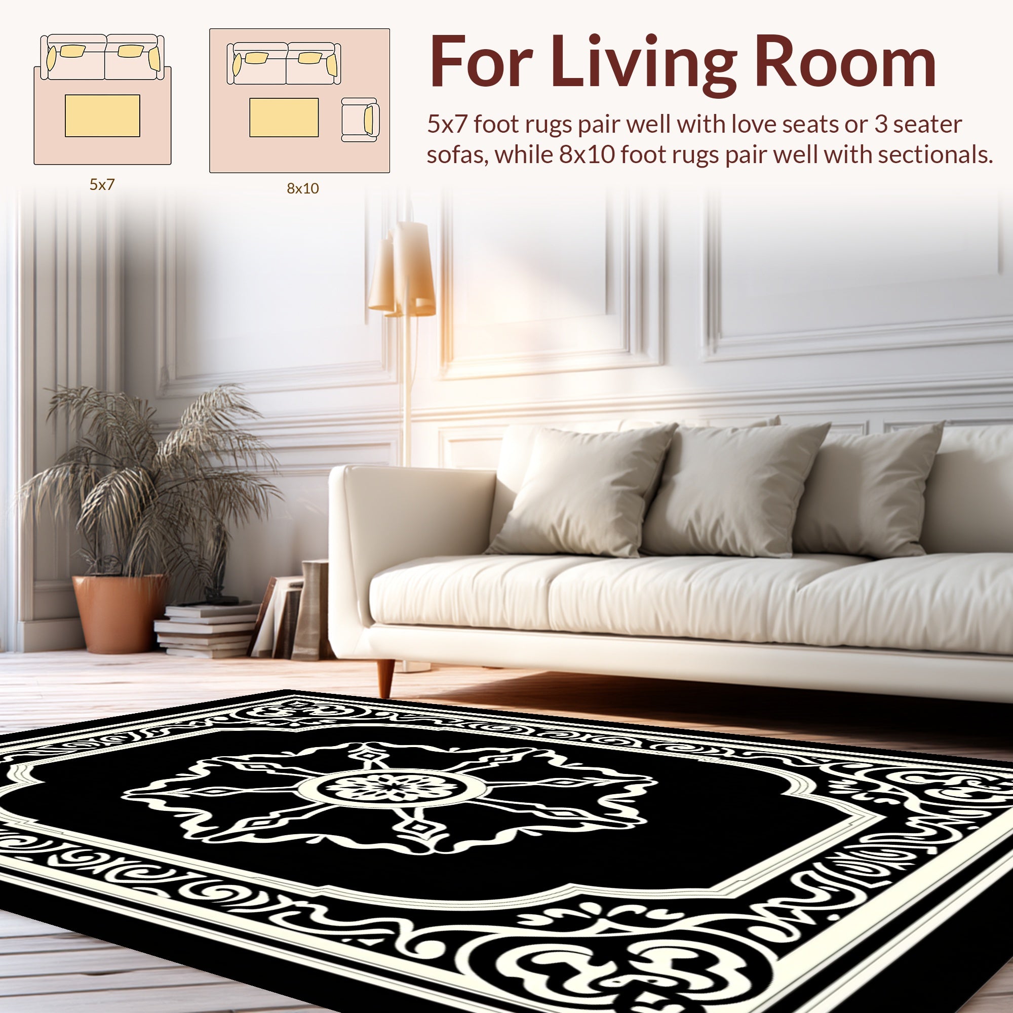 Monochromatic Floral Scrollwork Design Rug