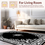 Black White Ornate Scrollwork Design Rug
