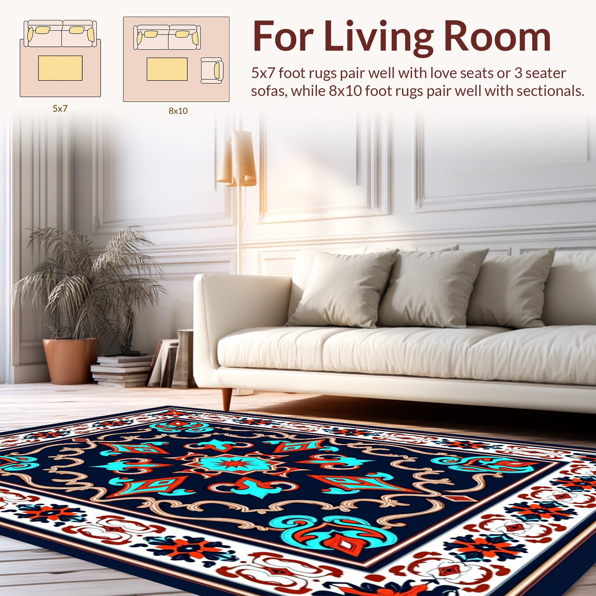 Ornate Teal Coral Floral Pattern Rug