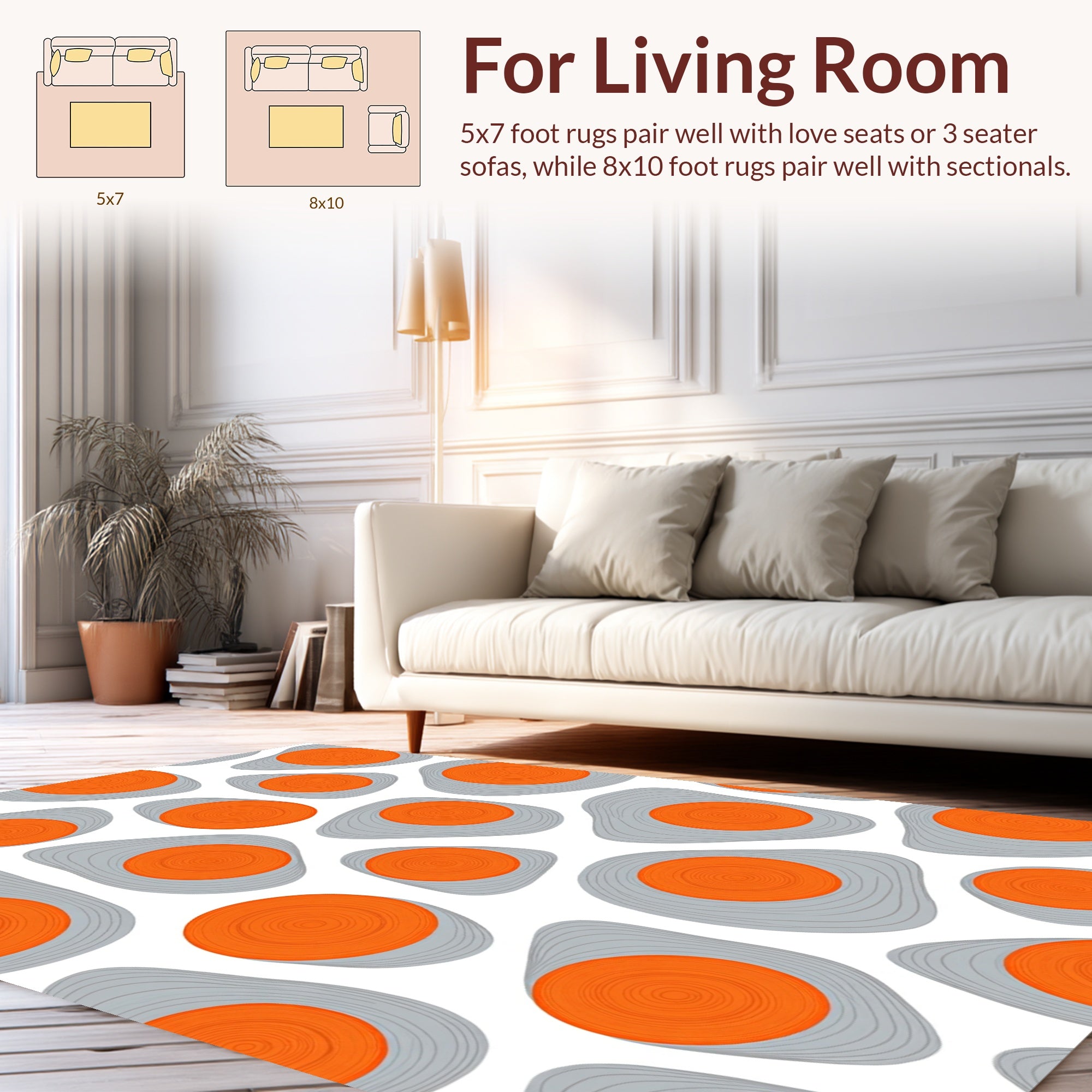 Abstract Orange Gray Organic Shapes Rug