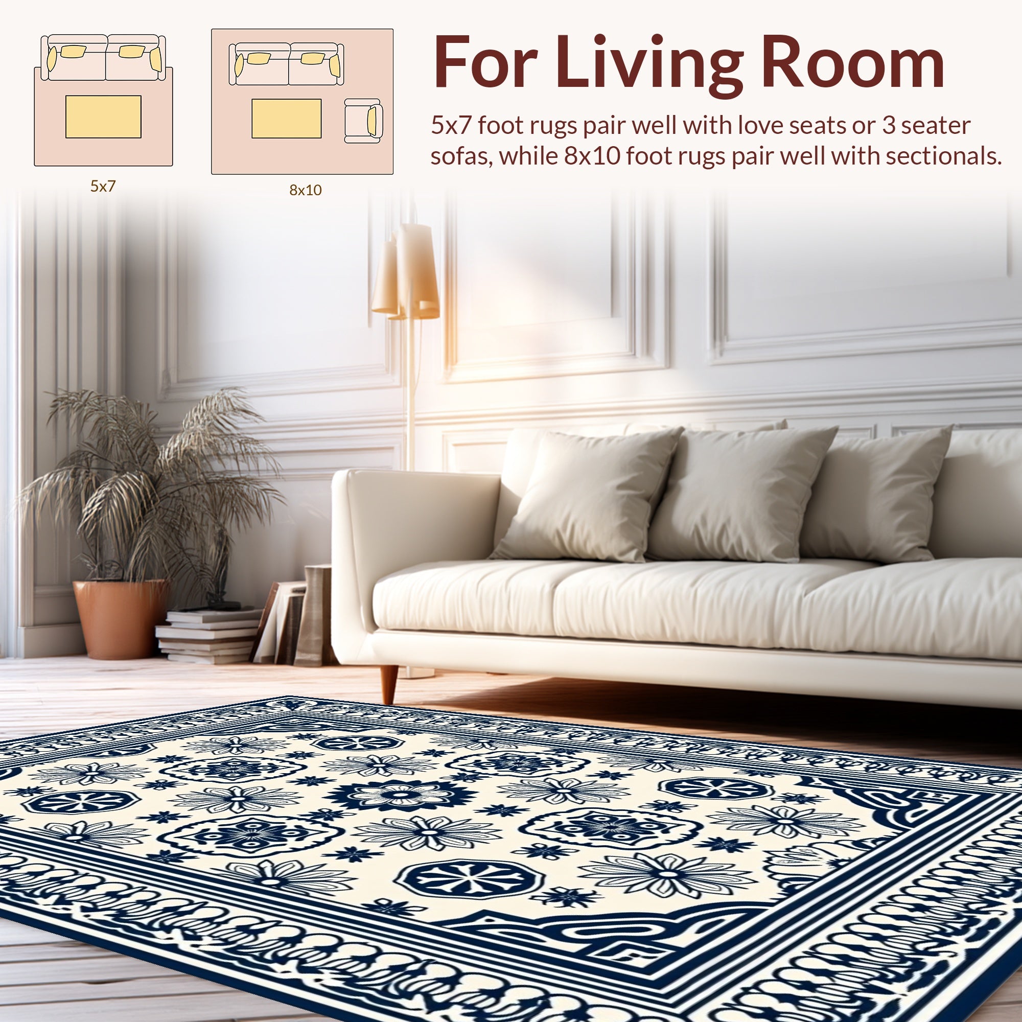 Classic Floral Medallion Dark Blue Design Rug