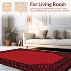 Ornate Red Black Border Pattern Rug