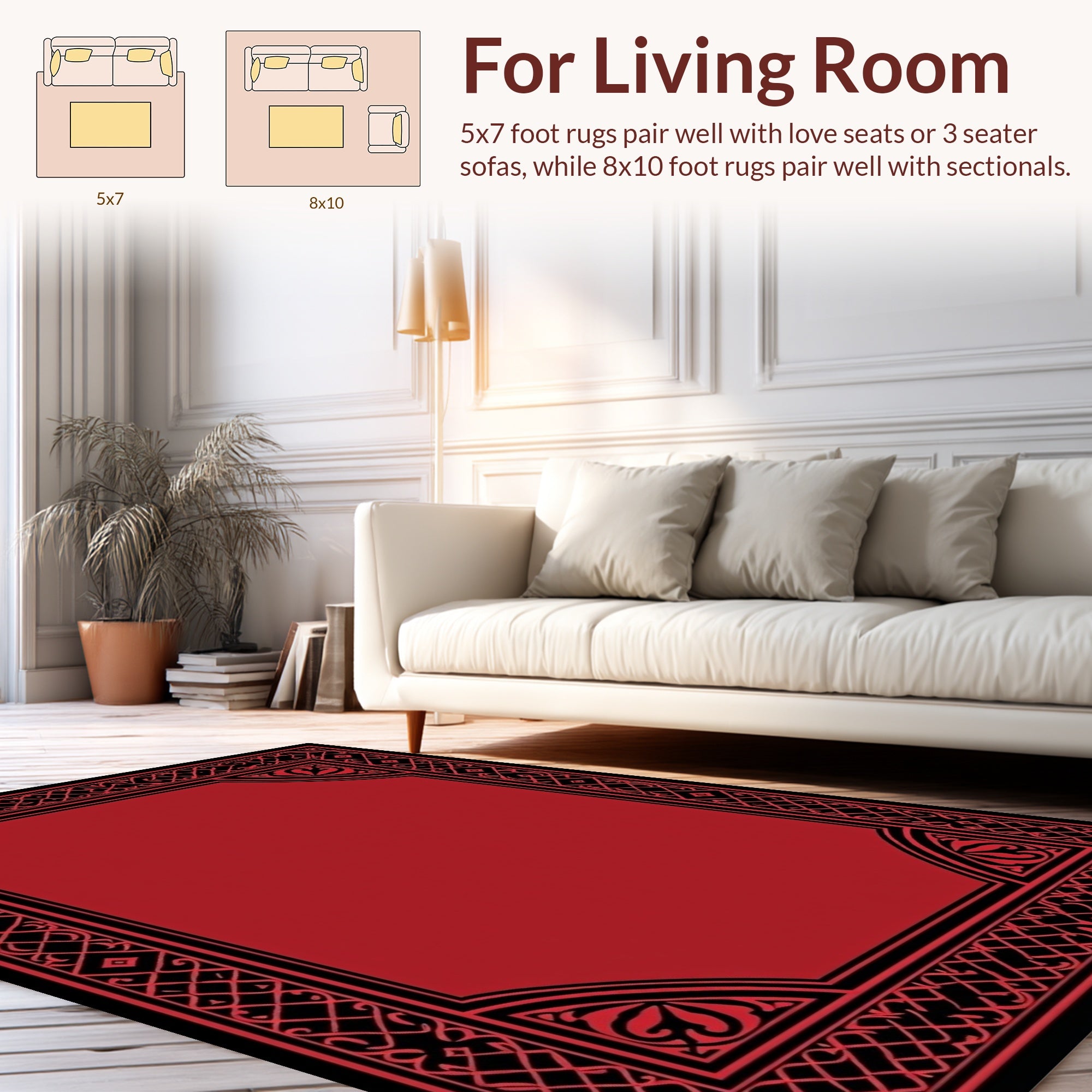 Ornate Red Black Border Pattern Rug
