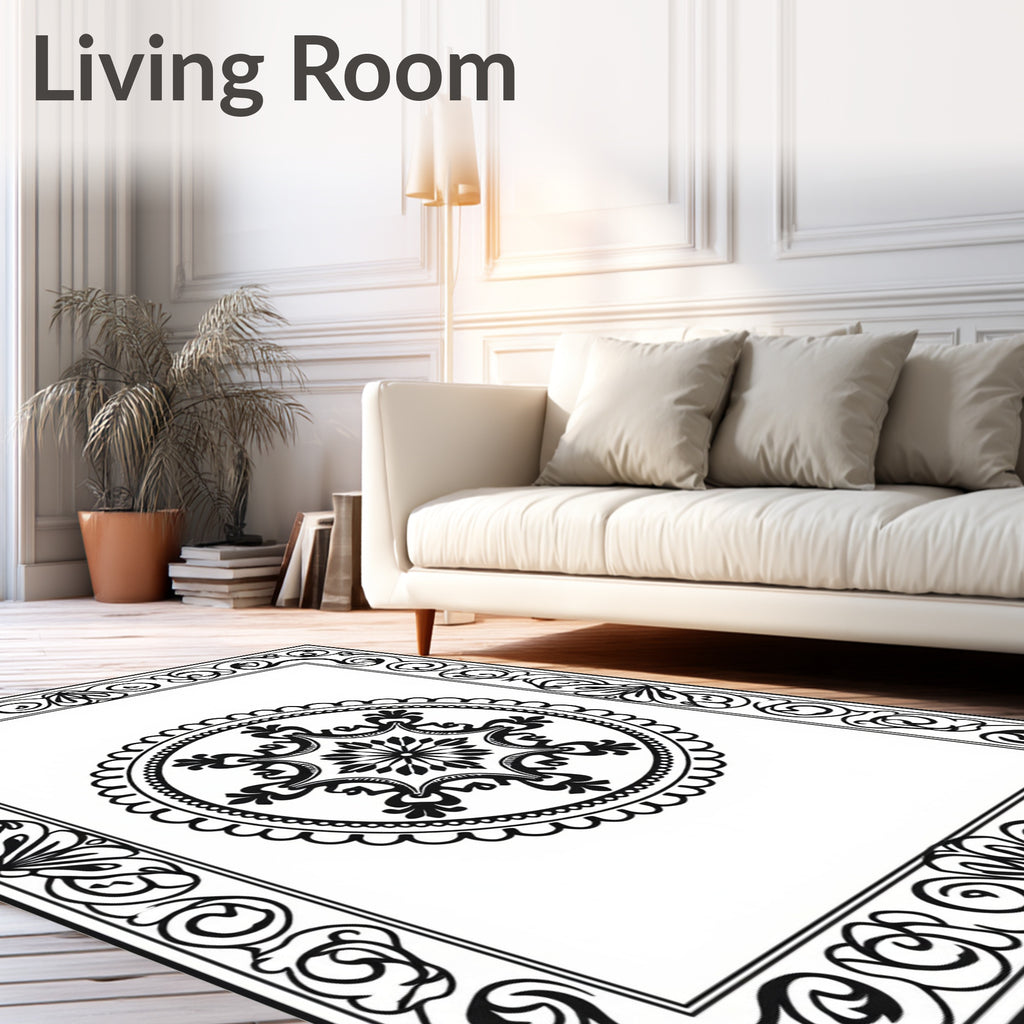 Ornate Round Floral Border Design Rug