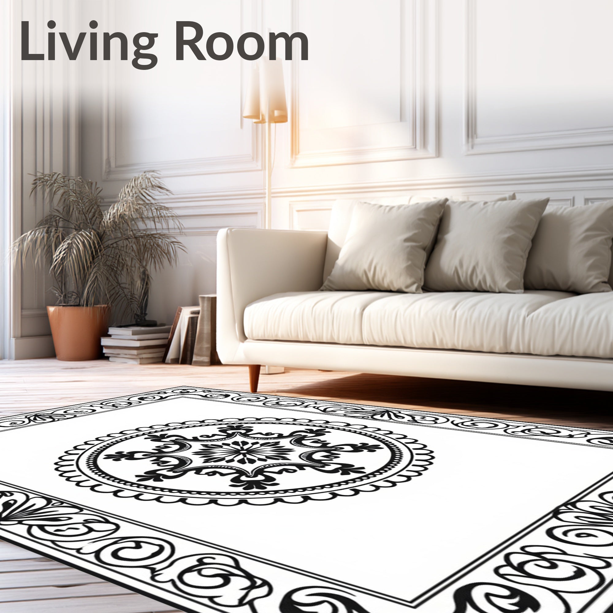 Ornate Round Floral Border Design Rug