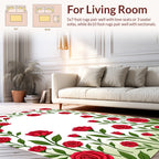 Romantic Red Rose Garden Floral Pattern Rug