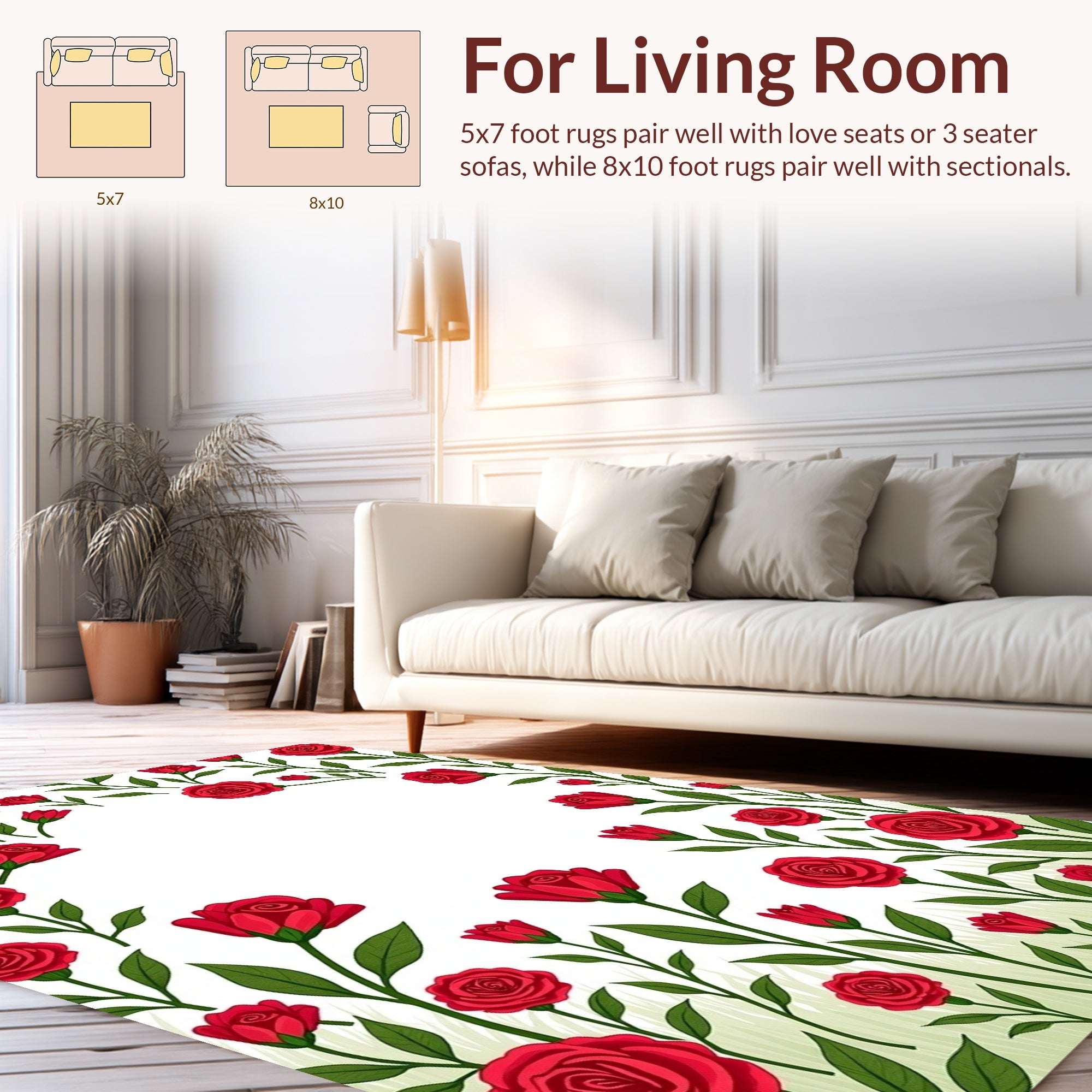 Romantic Red Rose Garden Floral Pattern Rug