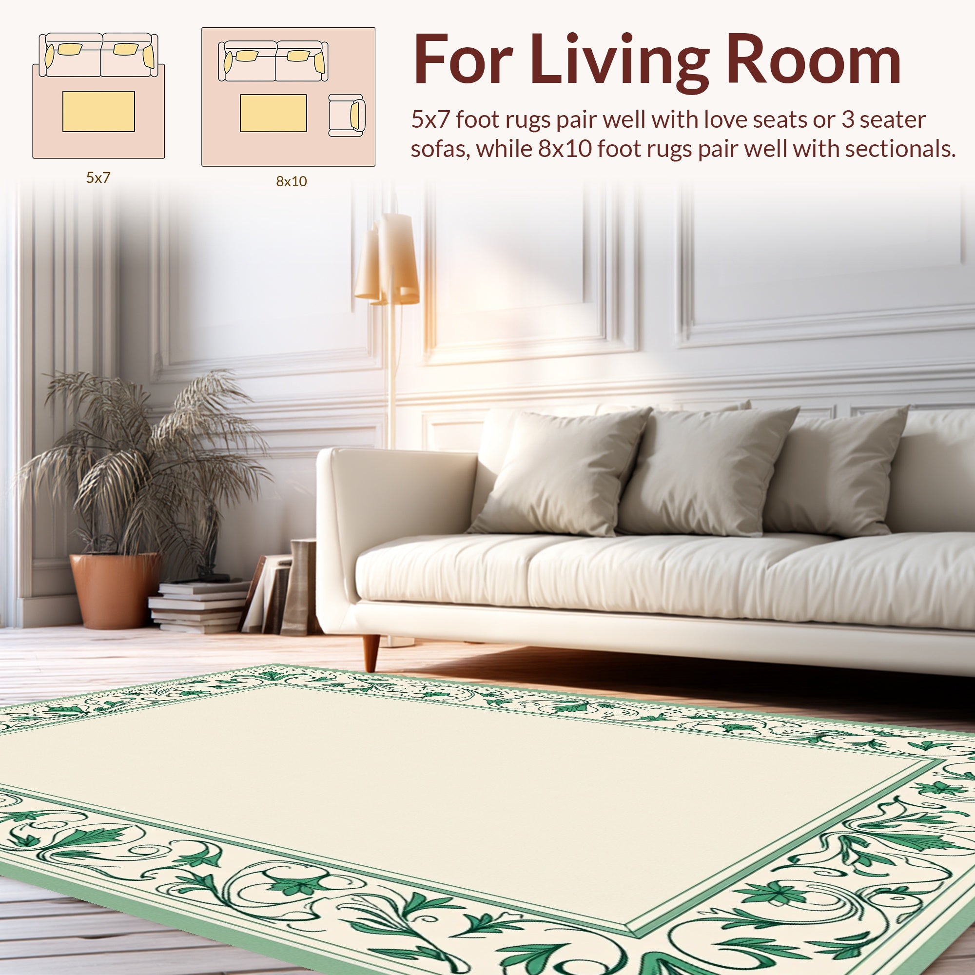 Classic Green Floral Vine Pattern Rug