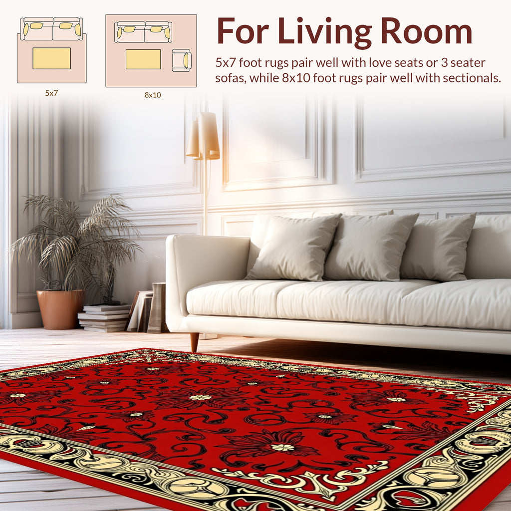 Classic Red Floral Border Design Rug