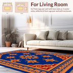 Royal Blue Orange Floral Medallion Border Rug