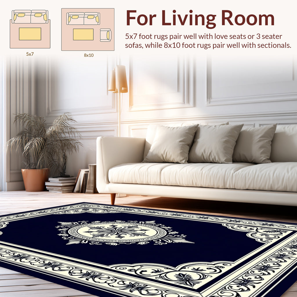 Intricate Floral Motif Bordered Rug