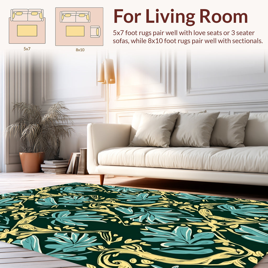 Teal Leaf Scroll Pattern Rug