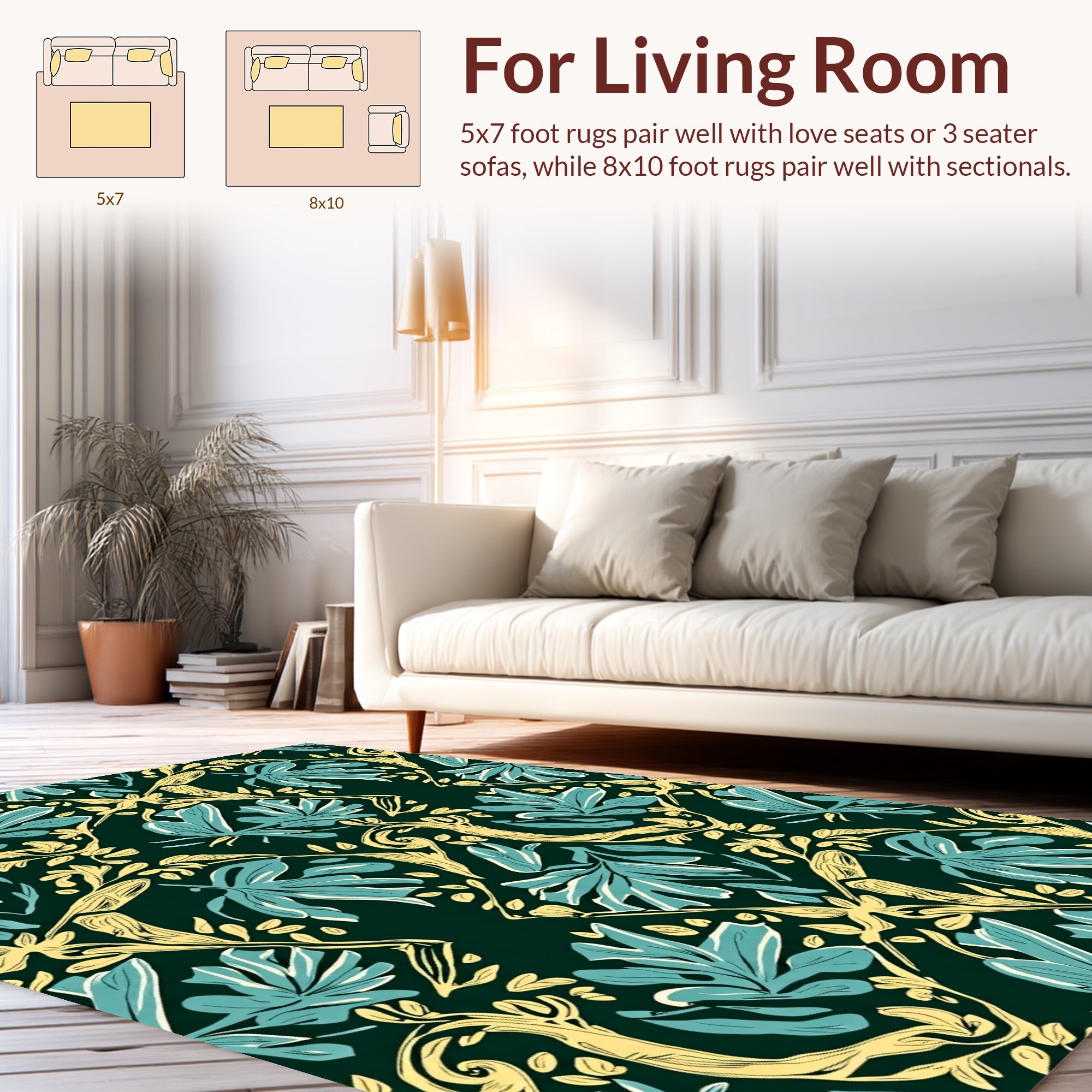 Teal Leaf Scroll Pattern Rug