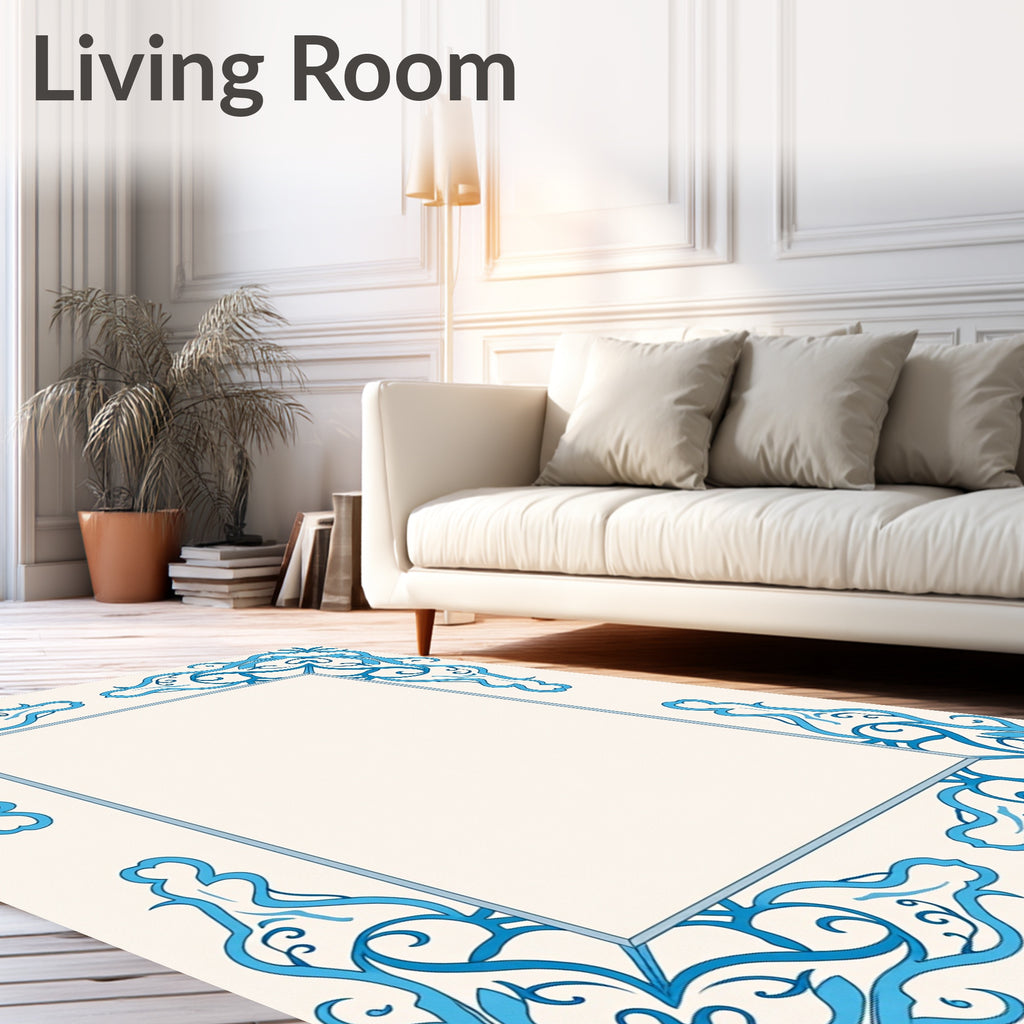 Blue Swirls Ornamental Frame Design Rug