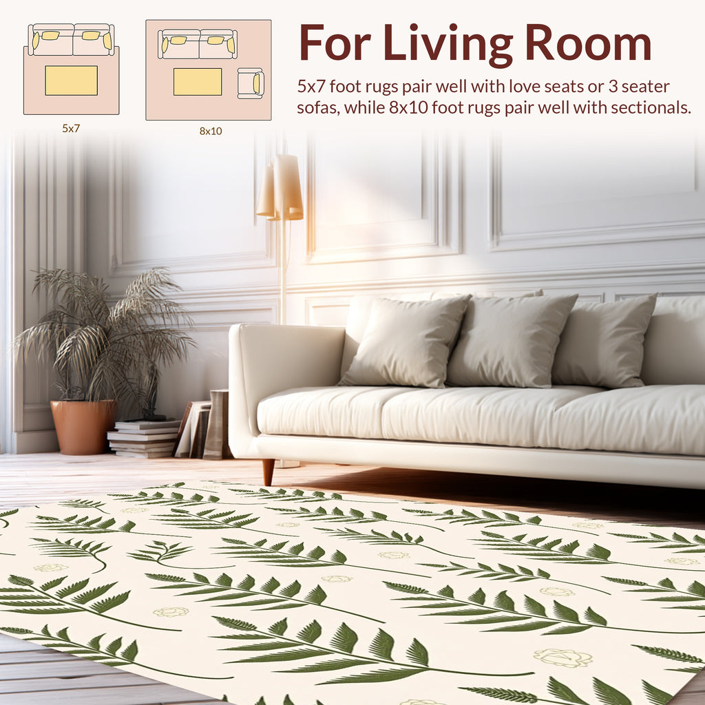 Fern Leaf Botanical Pattern Rug