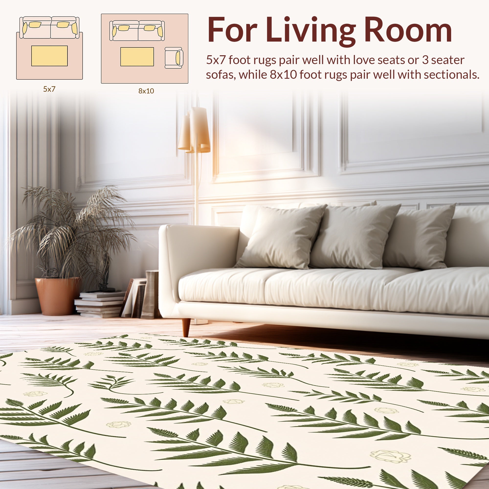 Fern Leaf Botanical Pattern Rug