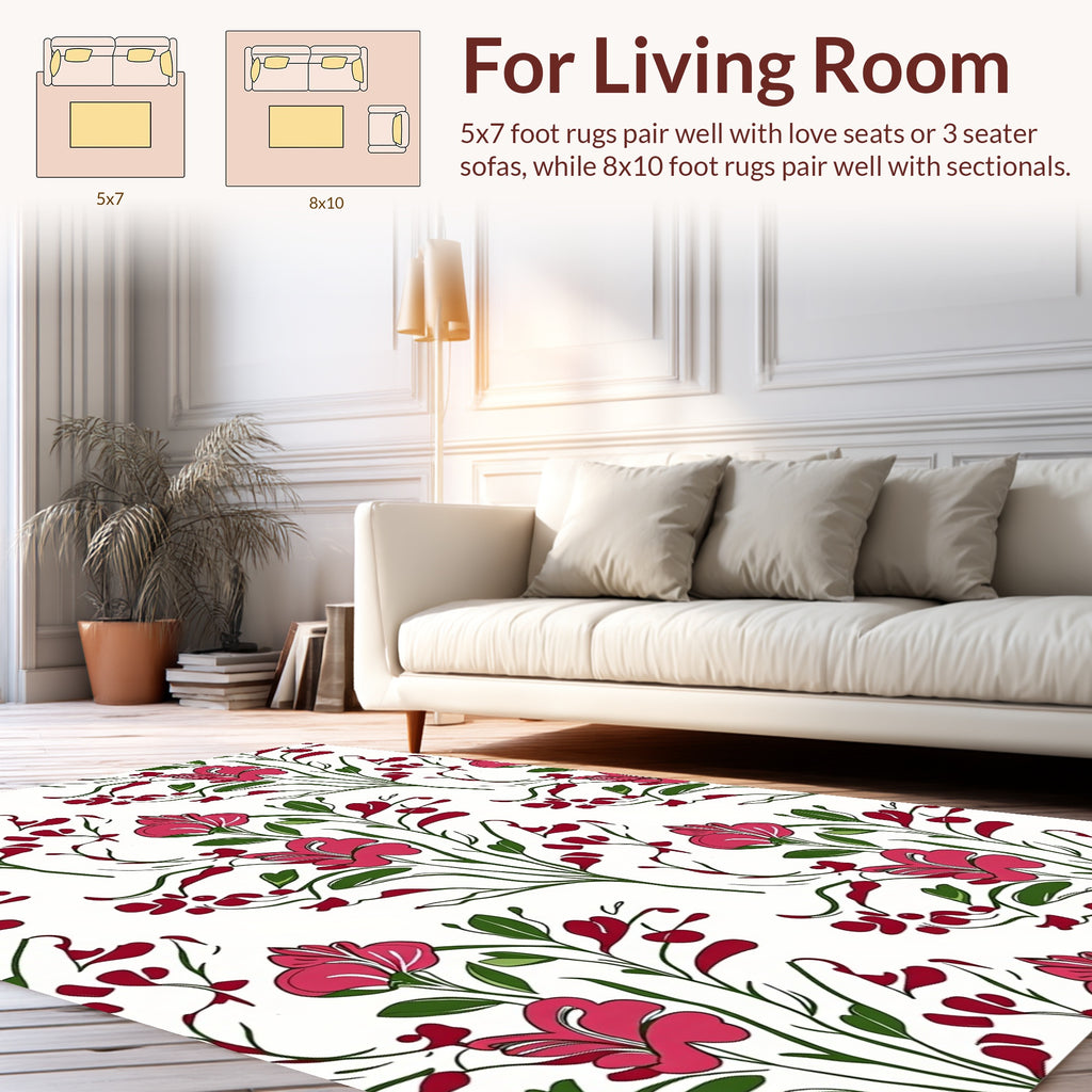 Delicate Flora Pattern With Pink Flowers Rug