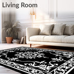 Classic Black White Floral Medallion Rug