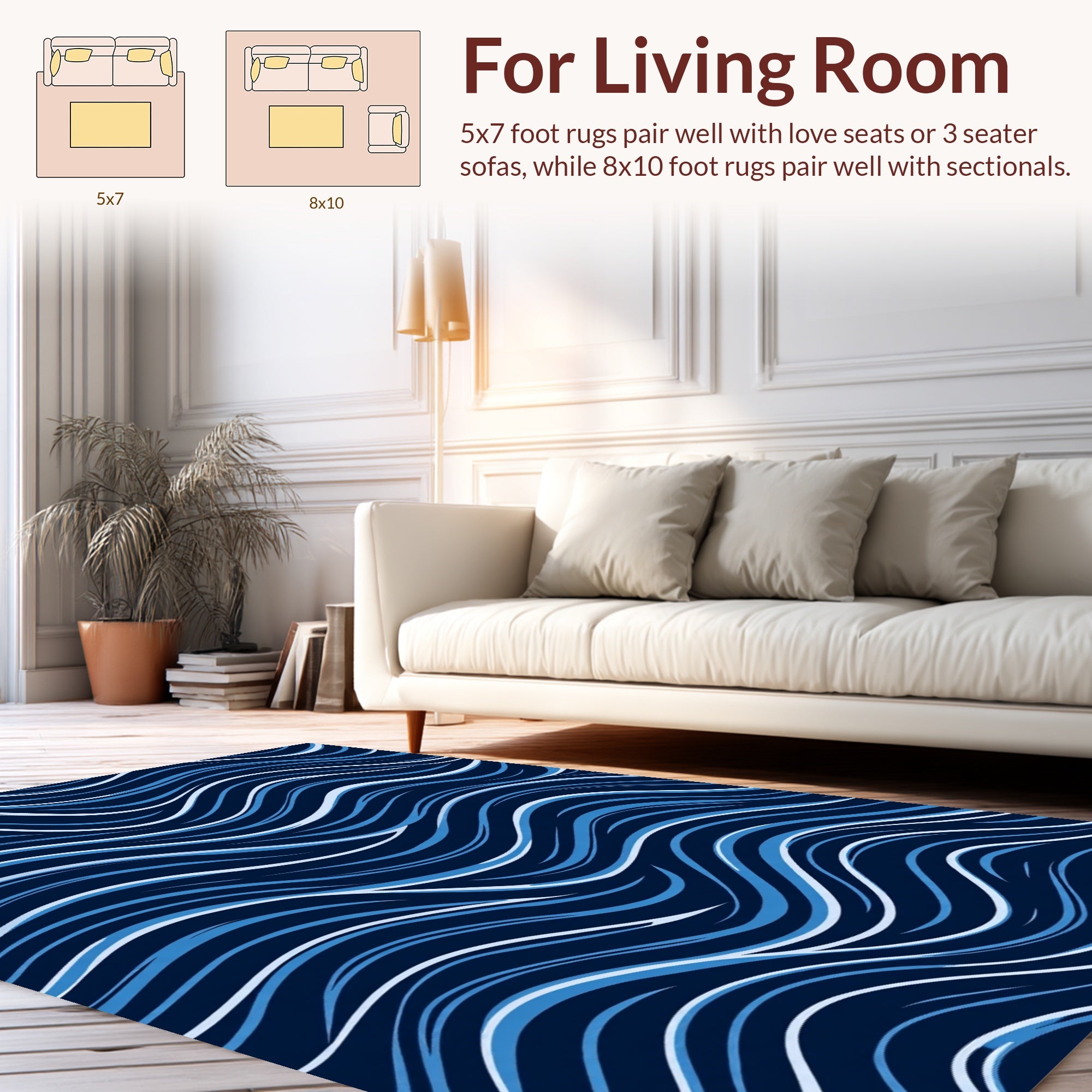 Wavy Blue Flow Pattern Rug