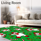 Whimsical Snowmen Candy Cane Christmas Green Rug