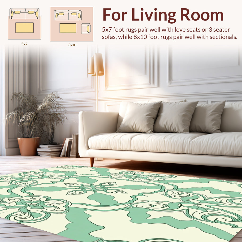Art Nouveau Mint Swirl Pattern Rug