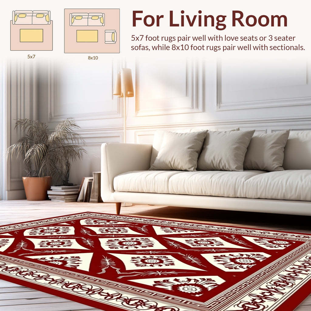Classic Floral Damask Bordered Rug