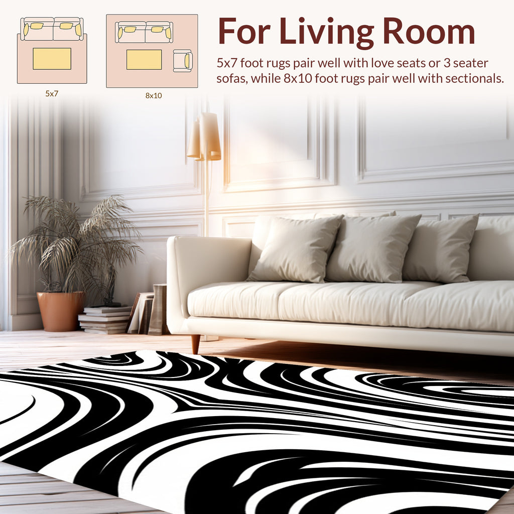 Dramatic Black White Swirl Pattern Rug