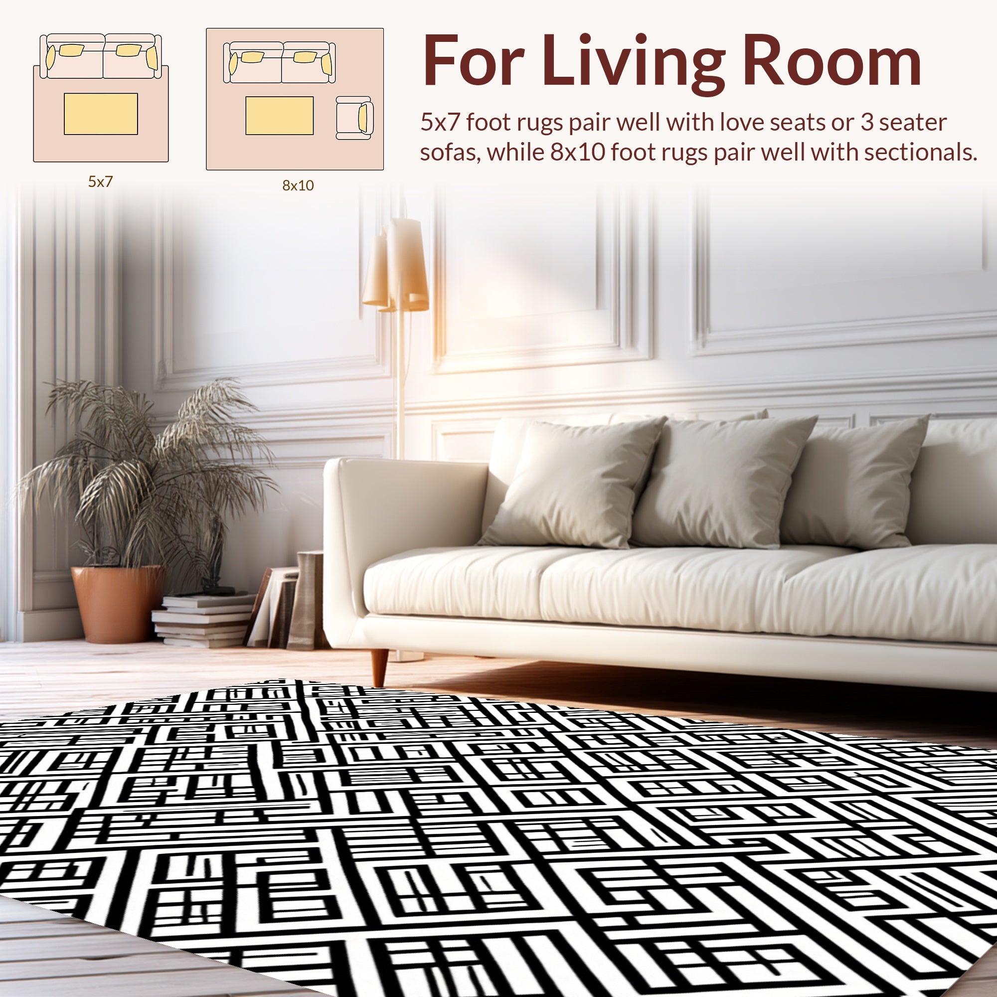 Black White Maze Pattern Rug