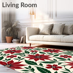 Crimson Floral With Green Foliage Rug