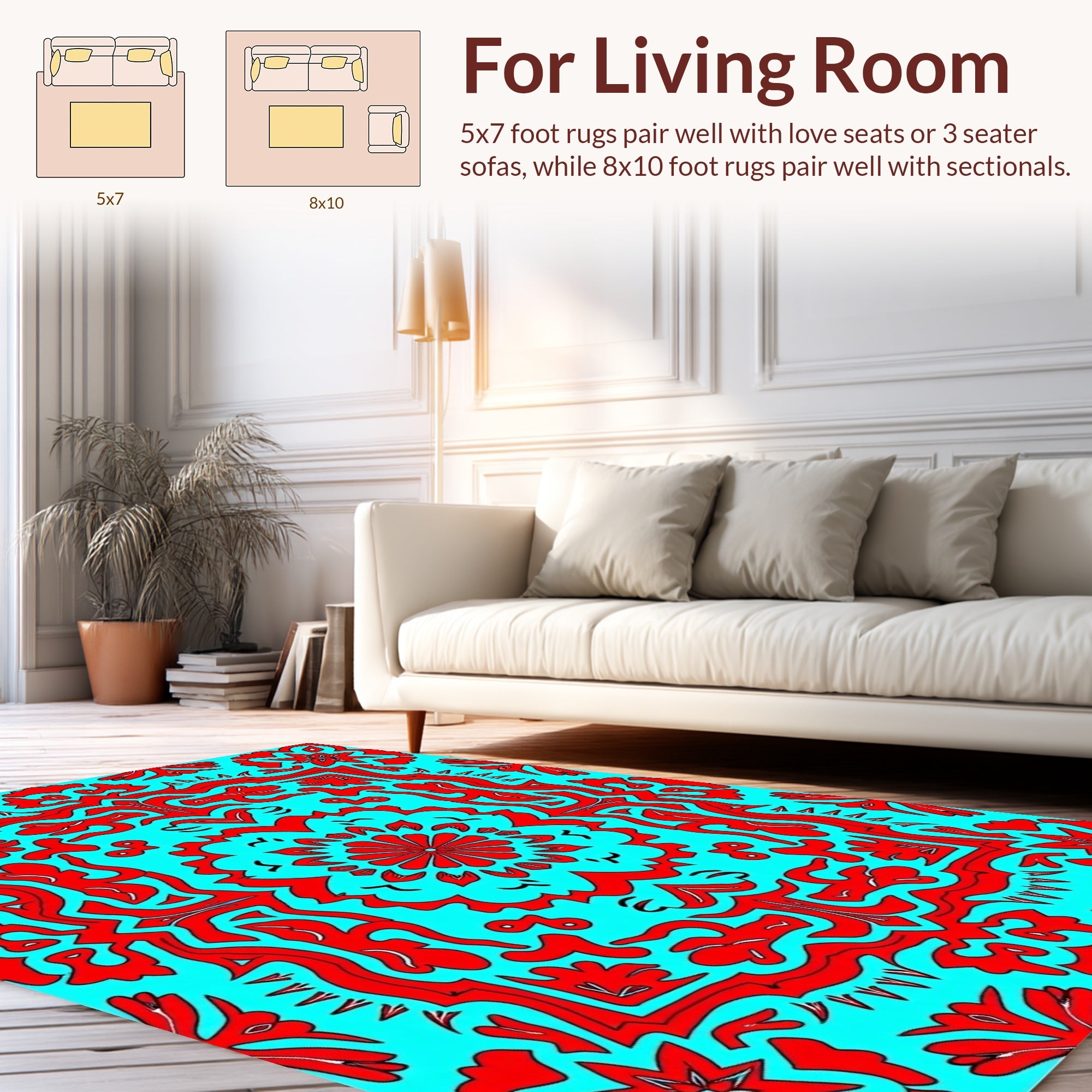 Bold Red Floral Mandala Pattern Rug