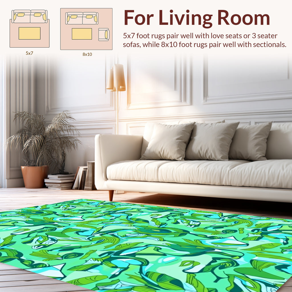 Nature Inspired Green Blue Abstract Rug