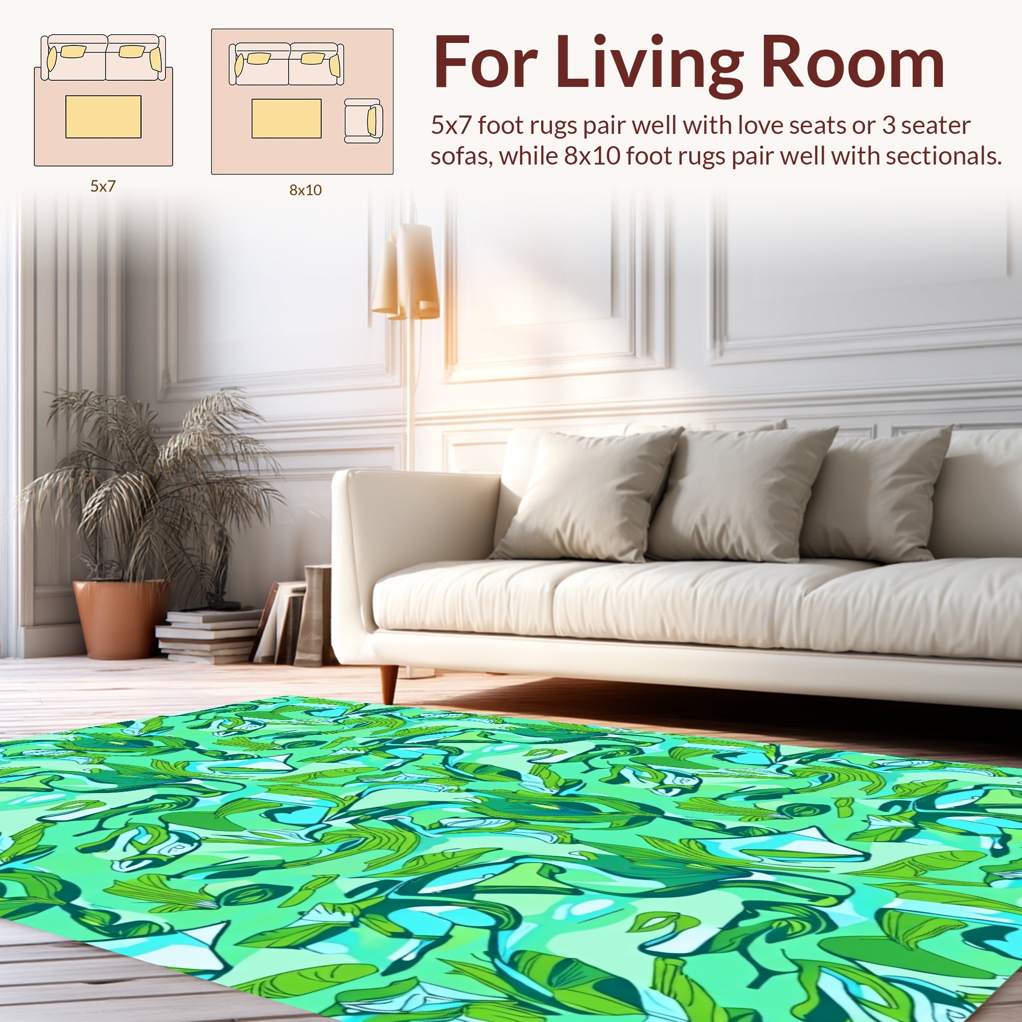 Nature Inspired Green Blue Abstract Rug