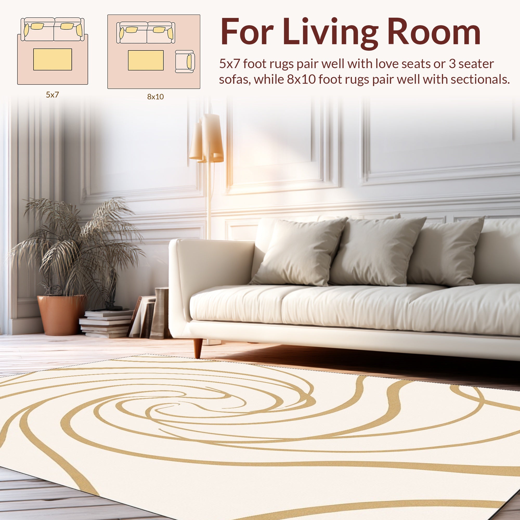 Swirling Golden Abstract Lines Rug