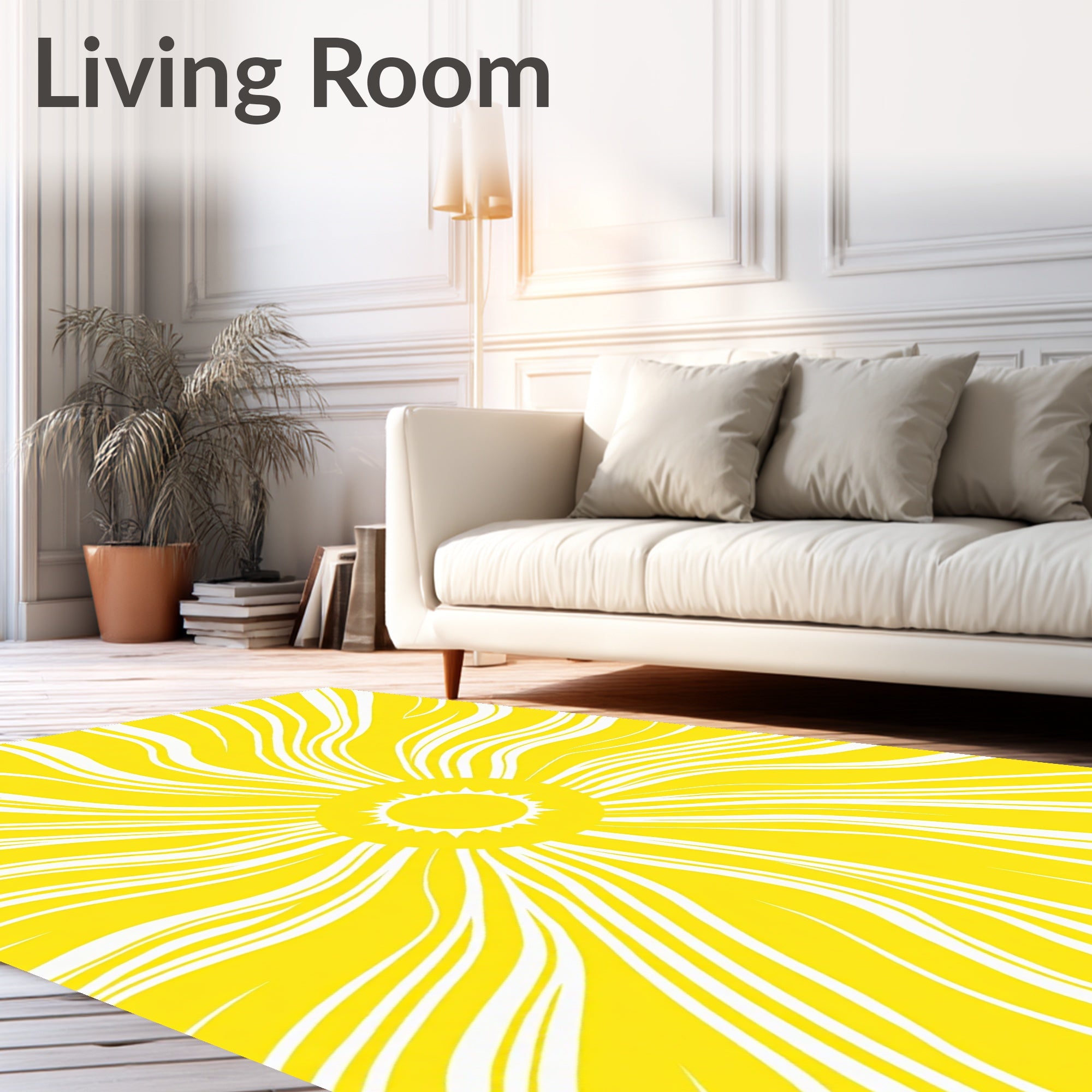 Radiant Yellow Sunburst Curved Lines Rug