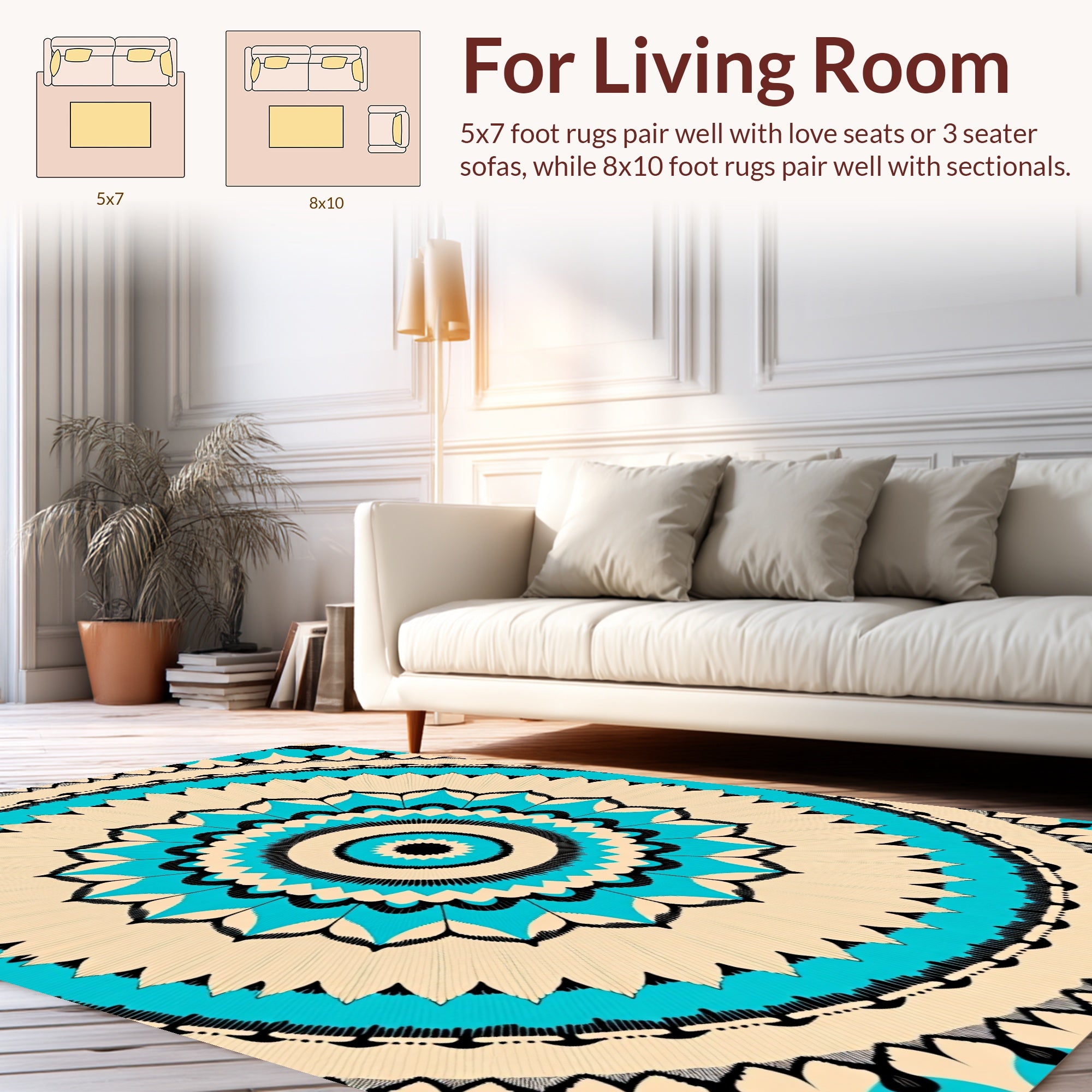 Radiant Circular Teal Floral Pattern Rug