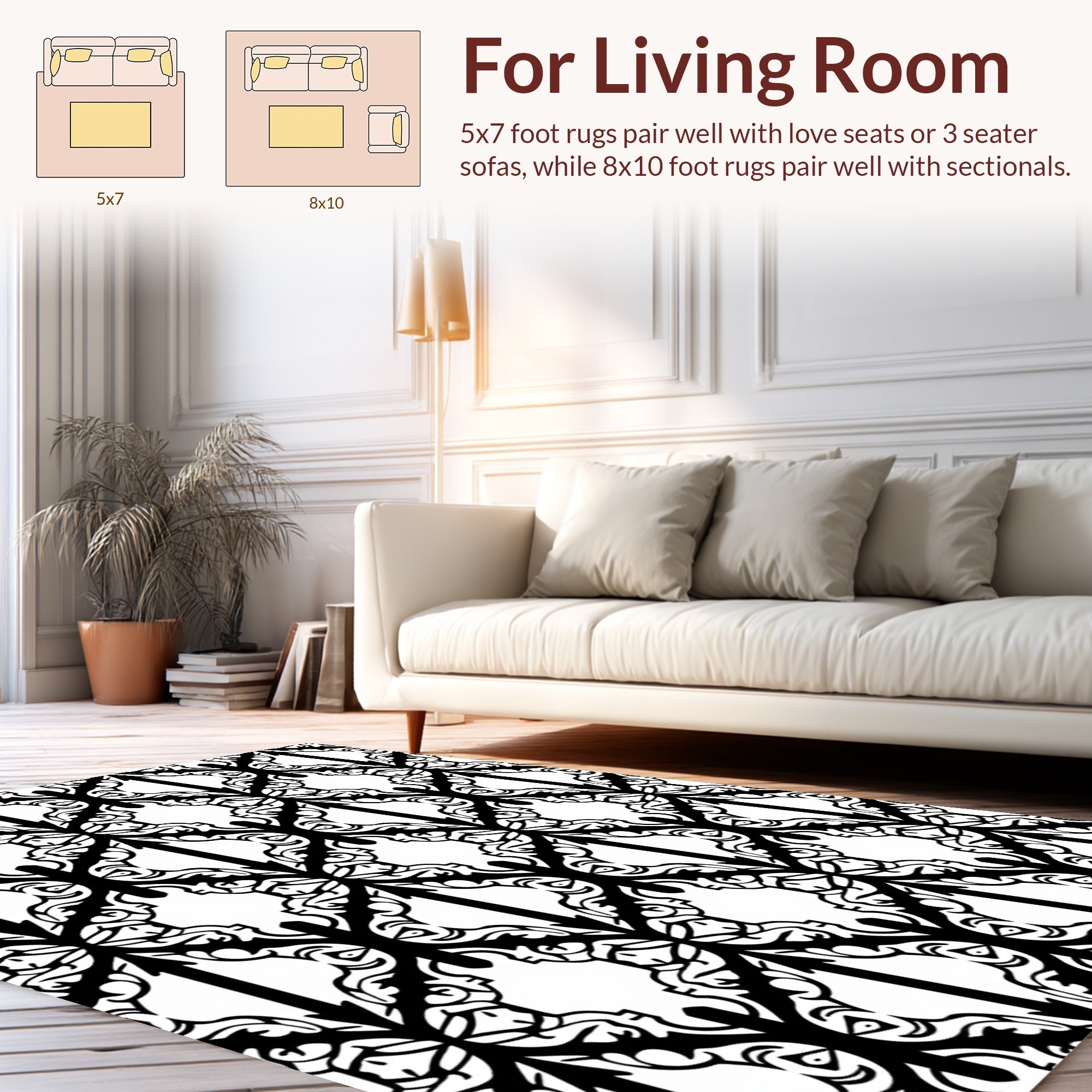 Intricate Black White Quatrefoil Pattern Rug