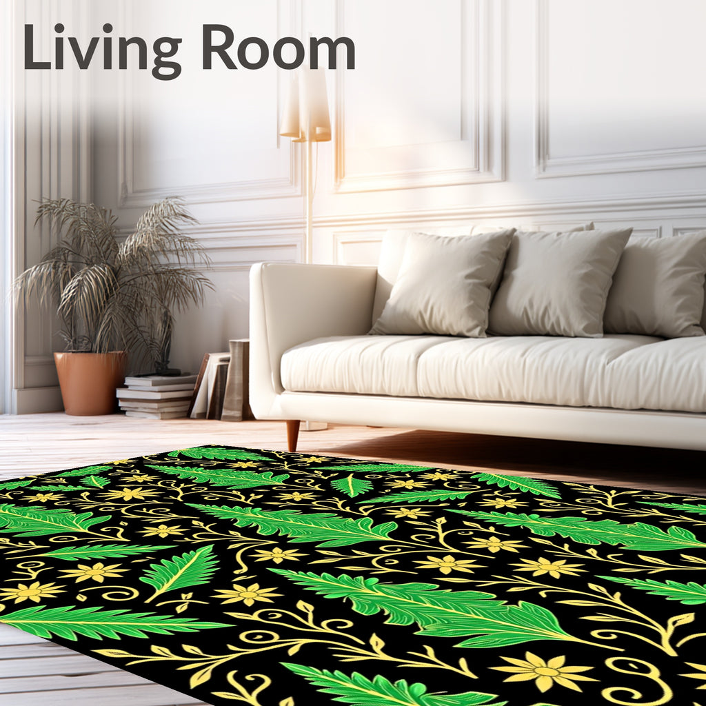 Emerald Forest Floral Vine Arrangement Rug