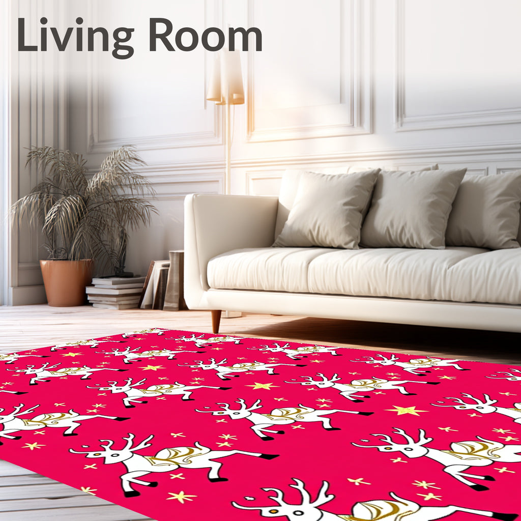 Merry Reindeer Glitter Star Rug