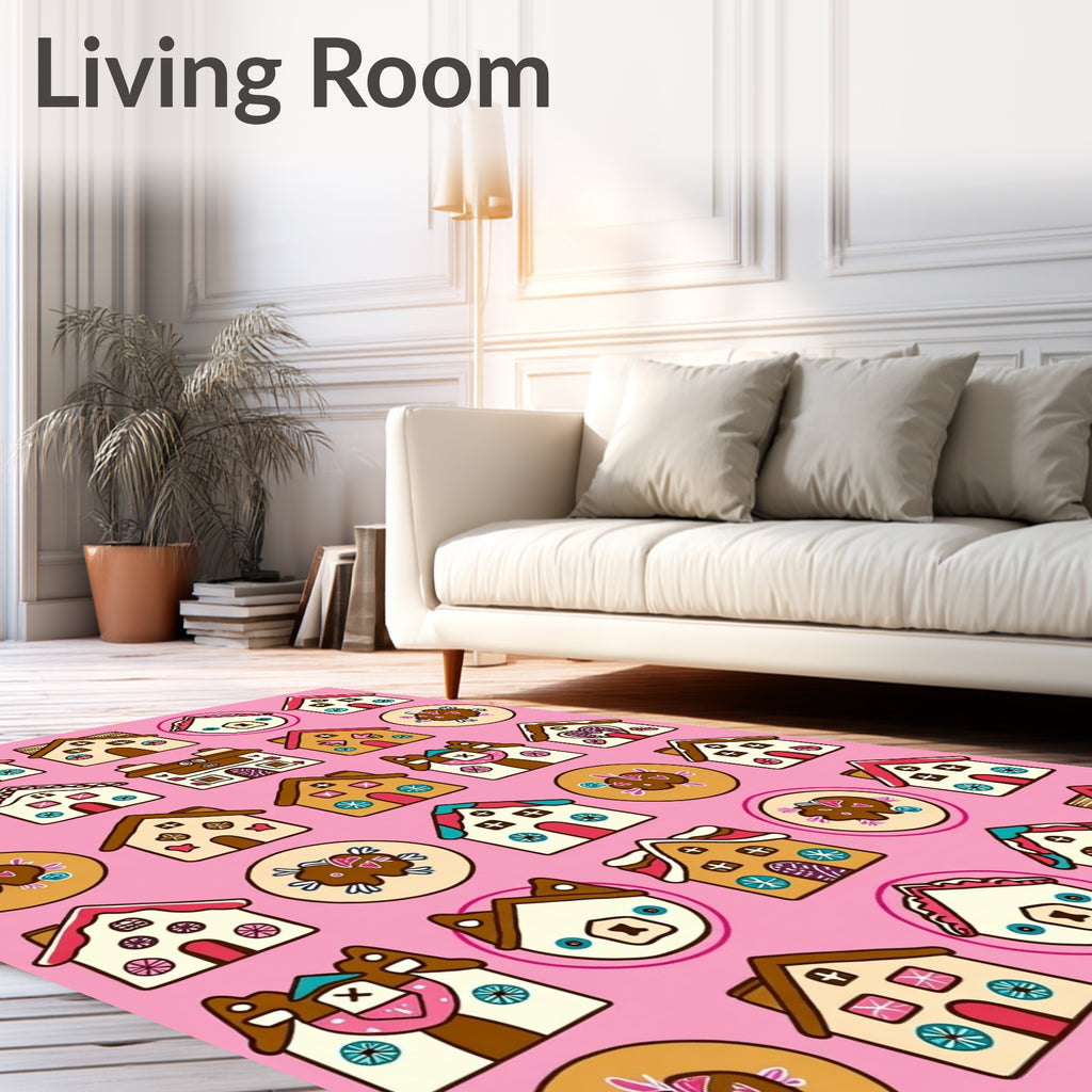 Whimsical Gingerbread Houses Collection Pink Rug