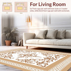 Ornate Brown Scrollwork Border Design Rug