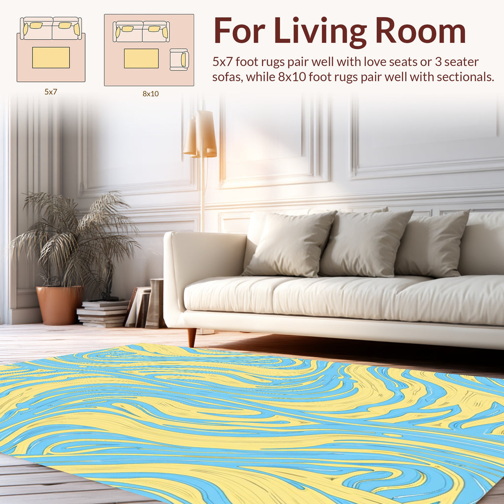 Abstract Swirl Blue Yellow Pattern Rug