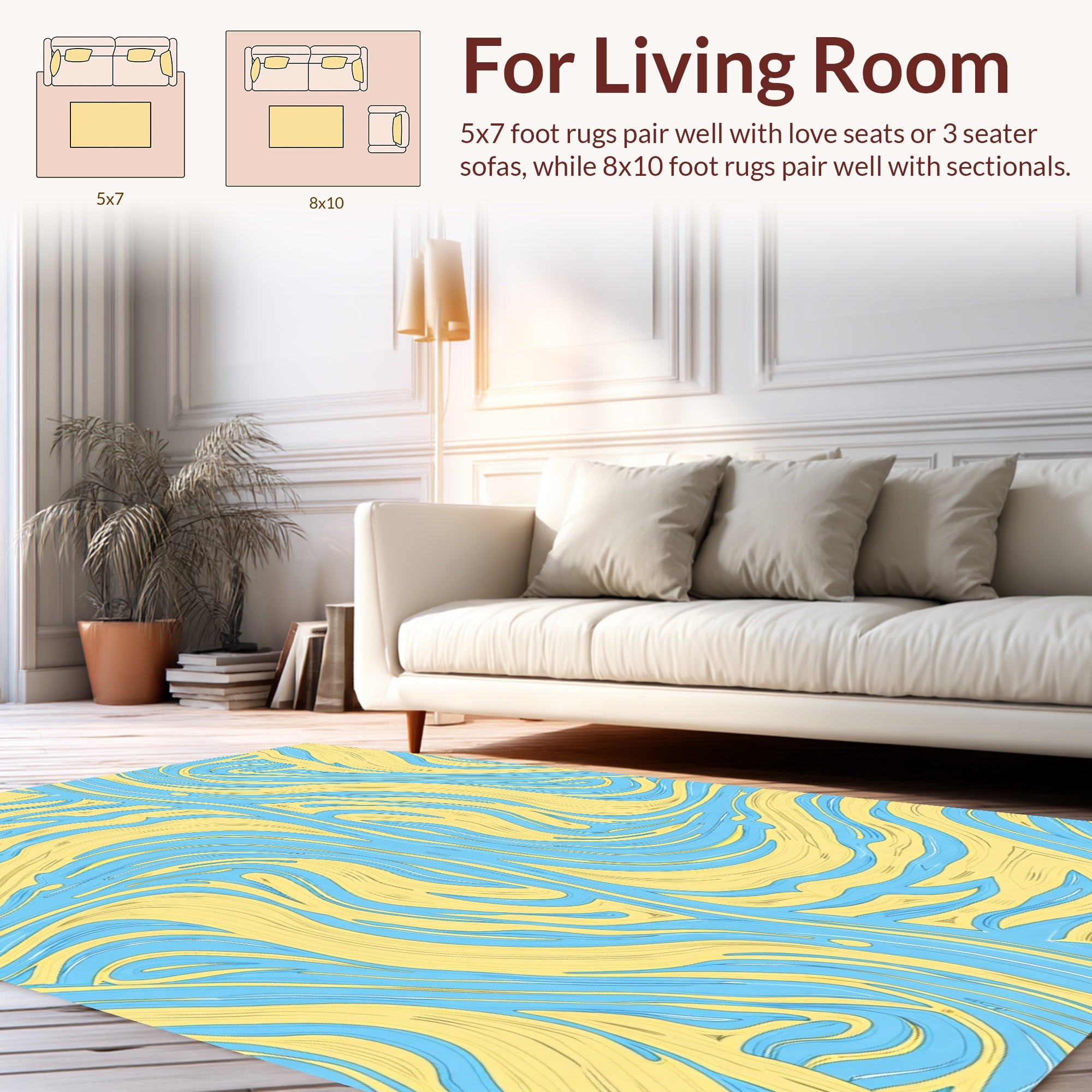 Abstract Swirl Blue Yellow Pattern Rug