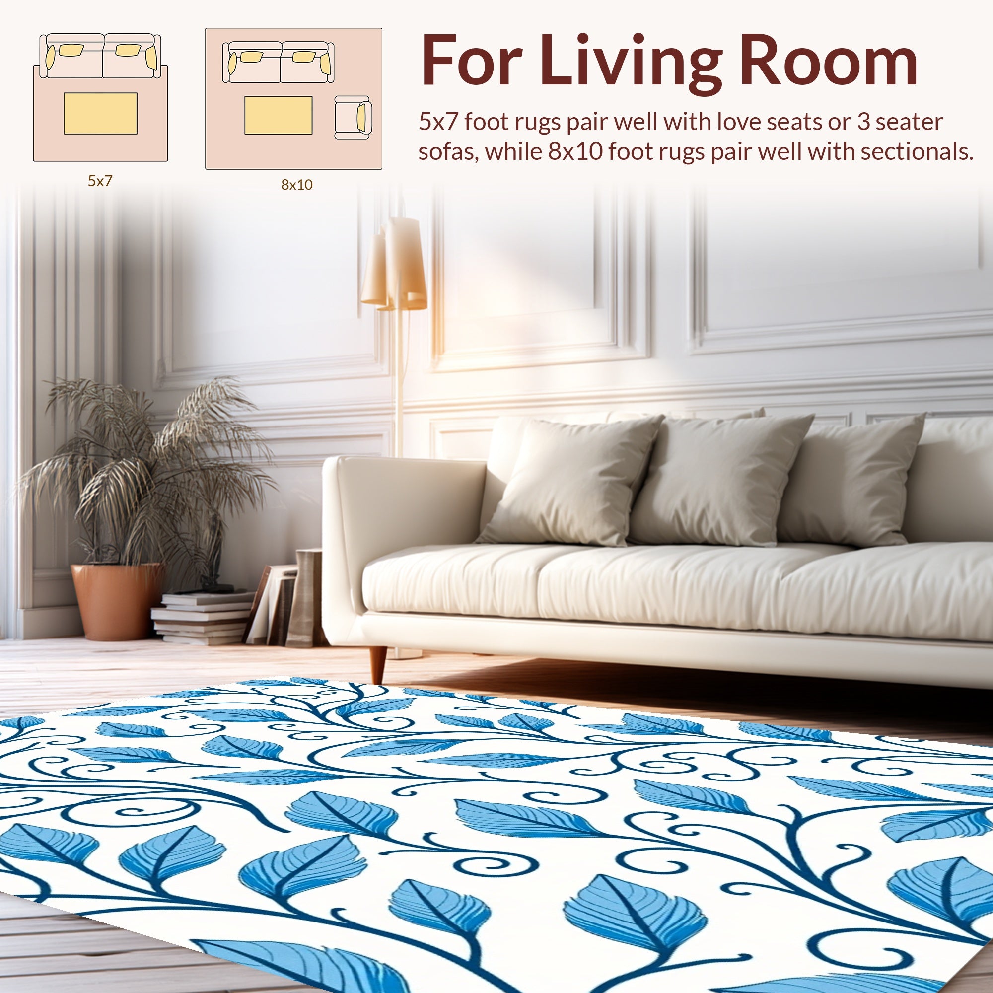 Blue Leafy Vine Pattern Rug