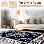 Navy Cream Floral Mandala Medallion Rug