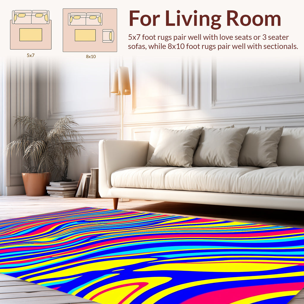 Vibrant Wavy Multi-Color Stripe Rug