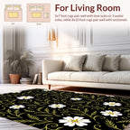 Black White Gold Floral Swirls Rug