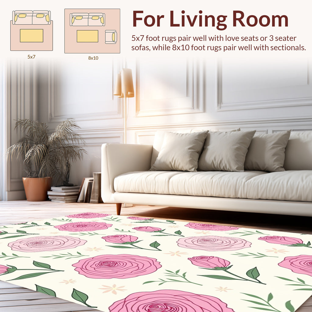 Pink Roses Botanical Pattern Rug