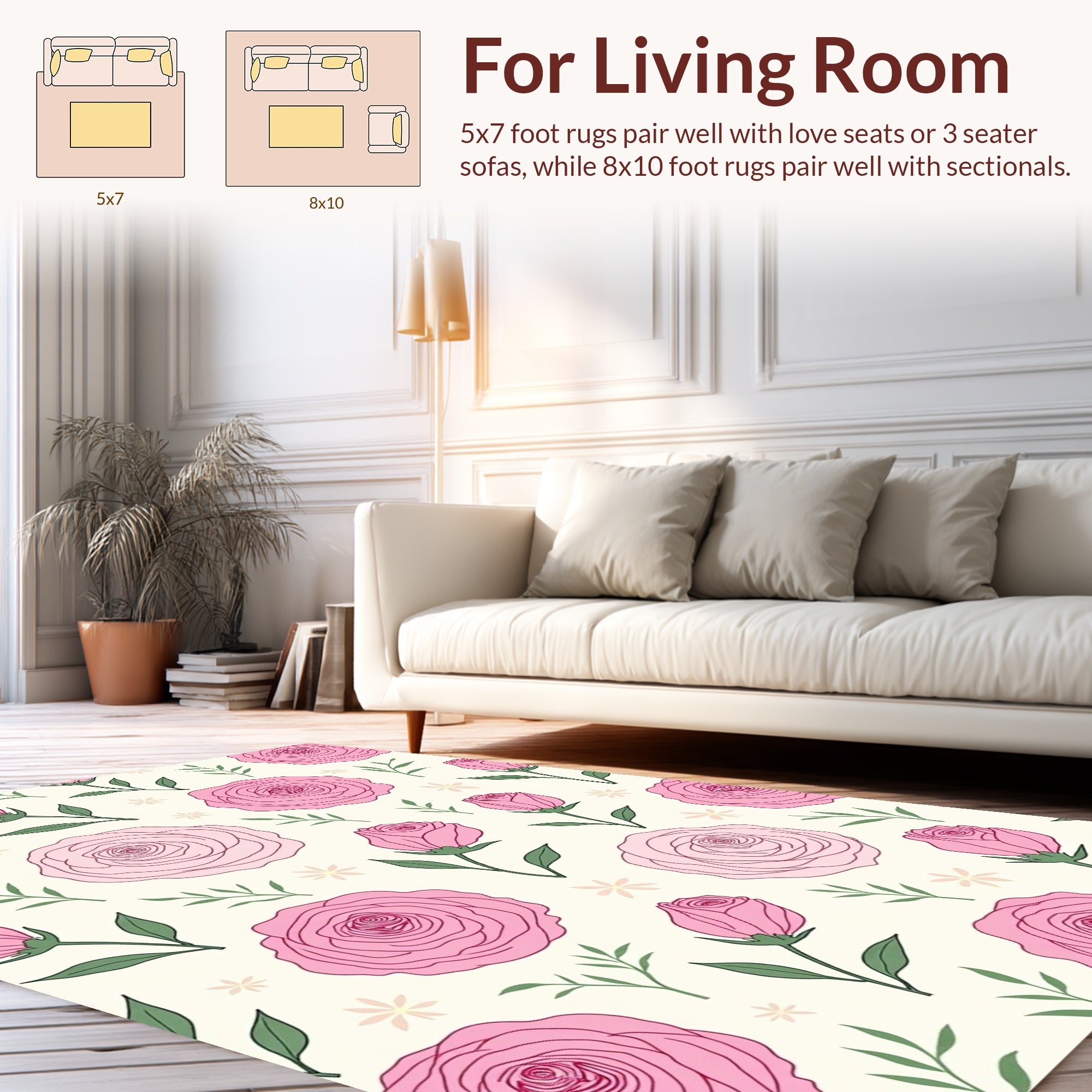 Pink Roses Botanical Pattern Rug