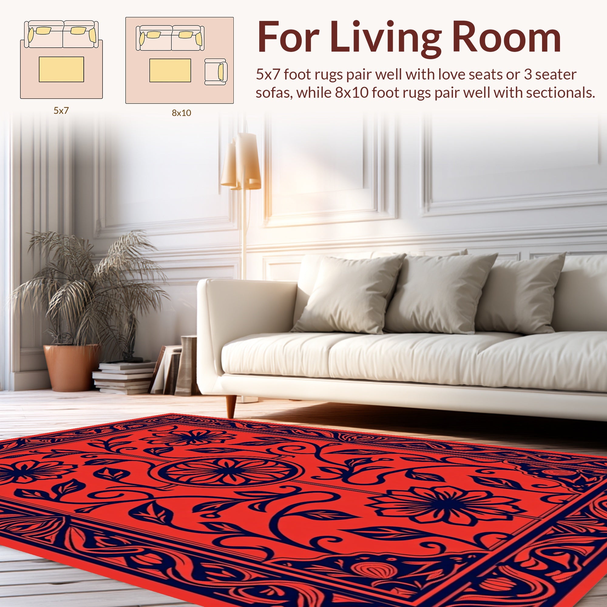 Vibrant Floral Scroll Border Design Rug