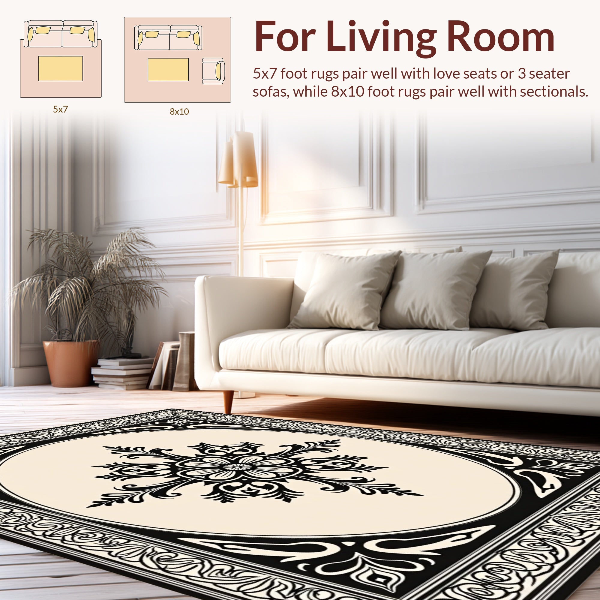 Classic Floral Medallion Black Cream Rug
